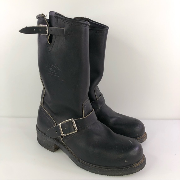 Carolina Boots Other - Carolina Men's Black Leather Round Toe Mid-Calf Motorcycle Riding Boots Size 8